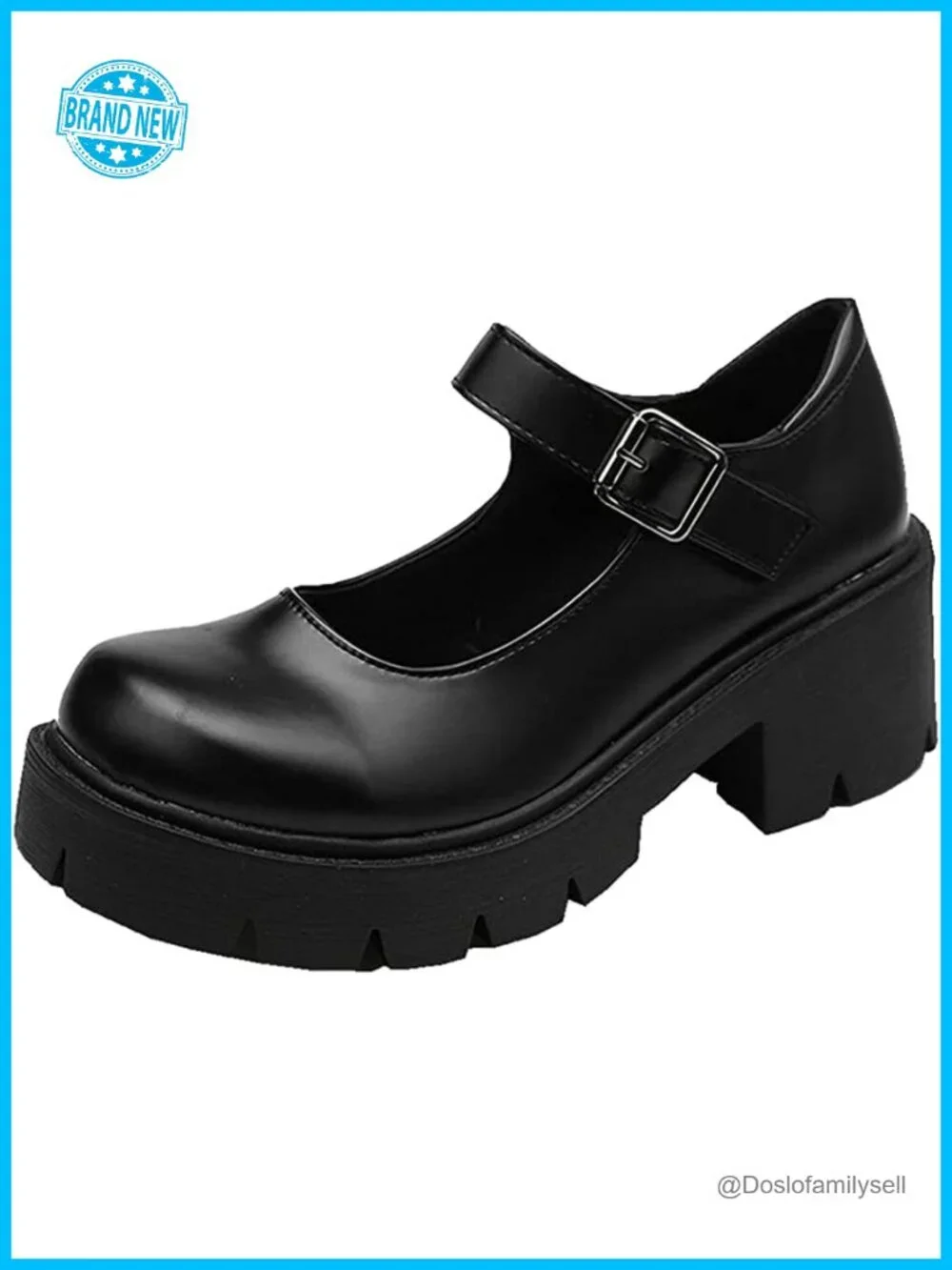 Faux Leather Gothic Mary Jane Platform Pumps with Buckle